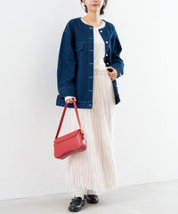 牛仔無領中長夾克外套